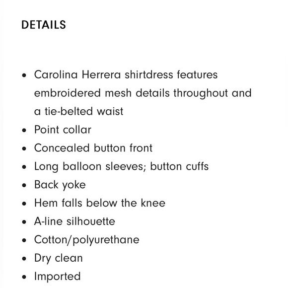 Carolina Herrera NWT Embroidered Balloon Sleeve Shirtdress - Picture 7 of 7